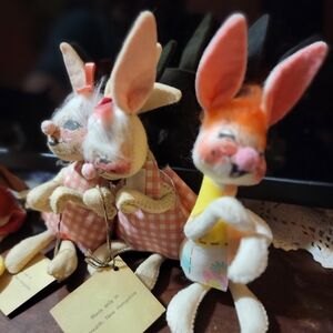 Charming Pink and Yellow Bunny Annalee Dolls.